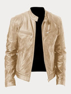 Women's Stand Collar Leather Biker Jacket | Selborne_7