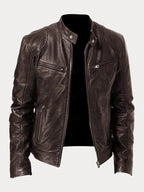 Women's Stand Collar Leather Biker Jacket | Selborne_8