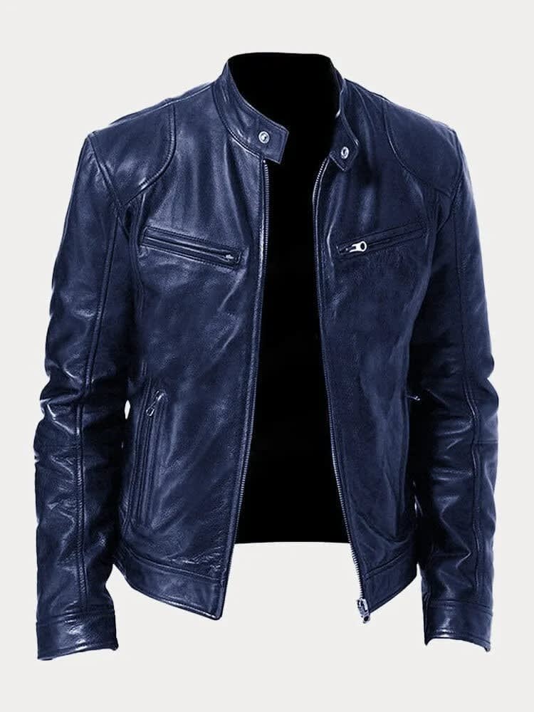 Women's Stand Collar Leather Biker Jacket | Selborne_9