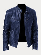 Women's Stand Collar Leather Biker Jacket | Selborne_9