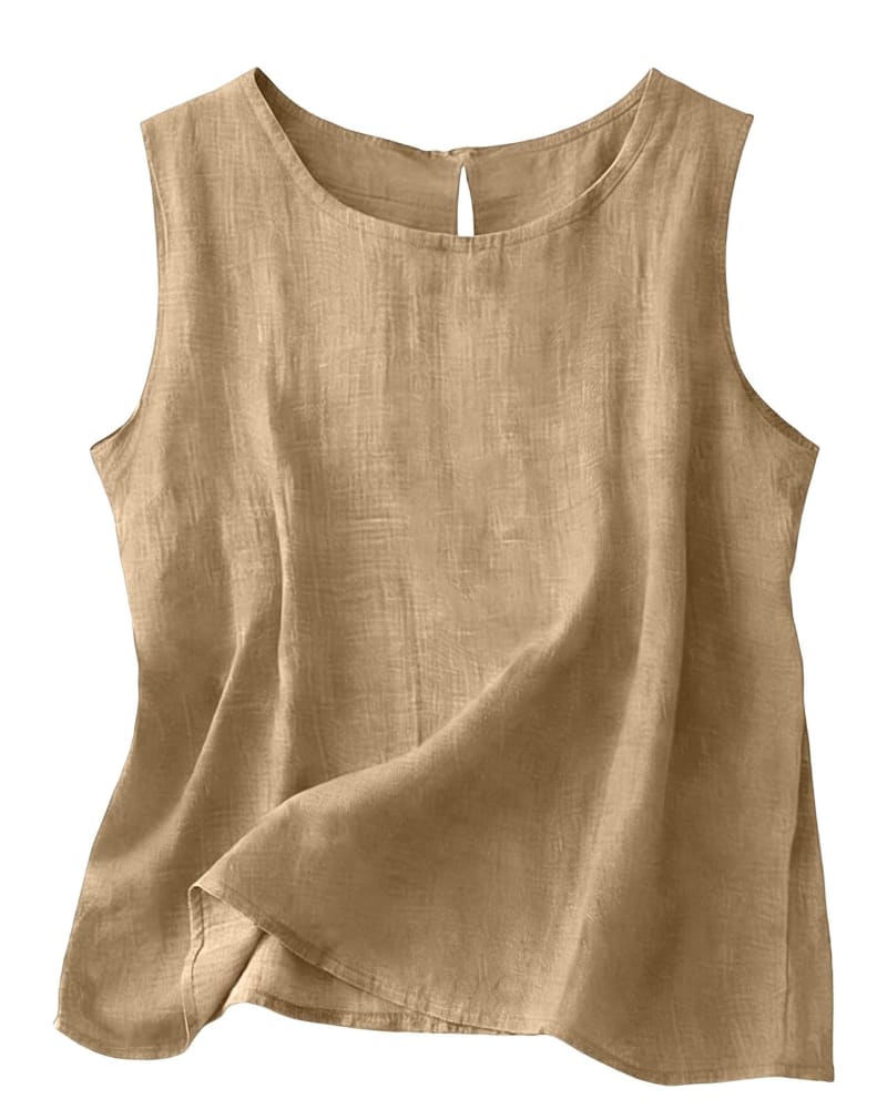 Women's Cotton Linen Crew Neck Tank Top | Laurabel_10