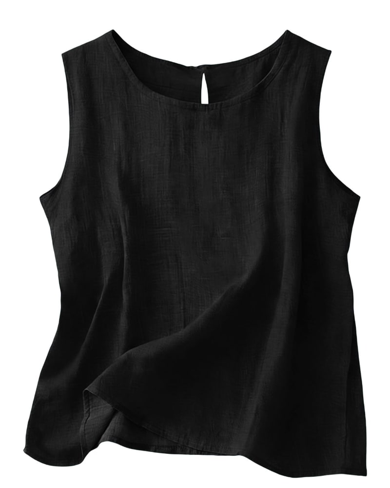 Women's Cotton Linen Crew Neck Tank Top | Laurabel_11