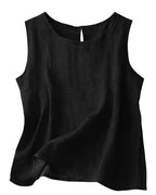 Women's Cotton Linen Crew Neck Tank Top | Laurabel_11