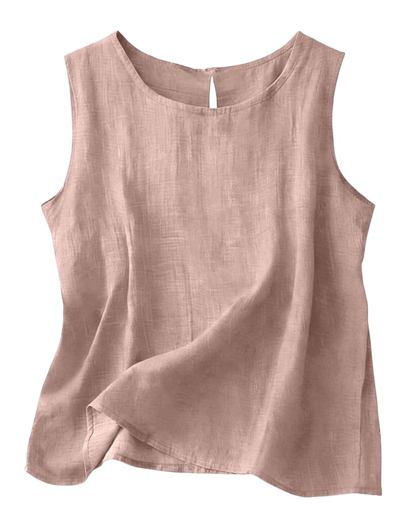 Women's Cotton Linen Crew Neck Tank Top | Laurabel_12