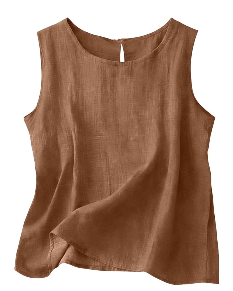 Women's Cotton Linen Crew Neck Tank Top | Laurabel_13