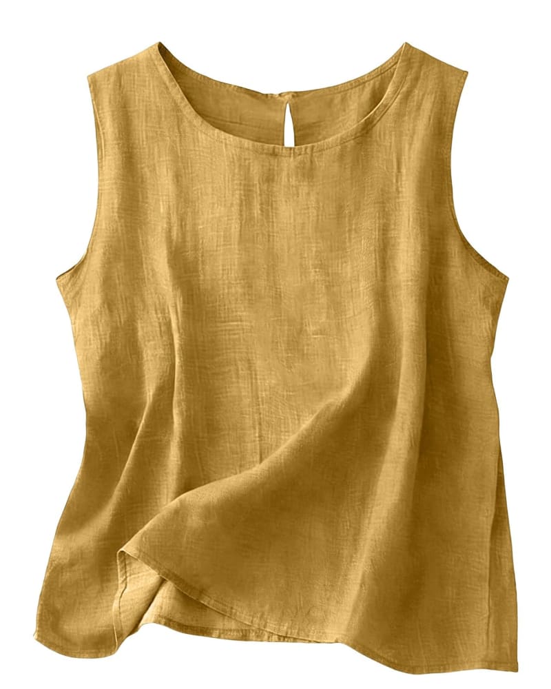 Women's Cotton Linen Crew Neck Tank Top | Laurabel_14