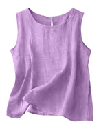 Women's Cotton Linen Crew Neck Tank Top | Laurabel_15