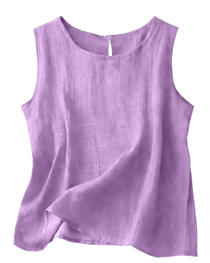 Women's Cotton Linen Crew Neck Tank Top | Laurabel_15