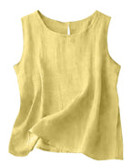 Women's Cotton Linen Crew Neck Tank Top | Laurabel_16