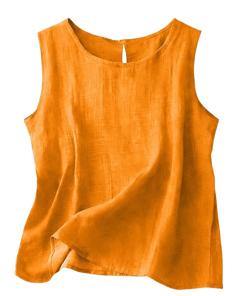 Women's Cotton Linen Crew Neck Tank Top | Laurabel_17