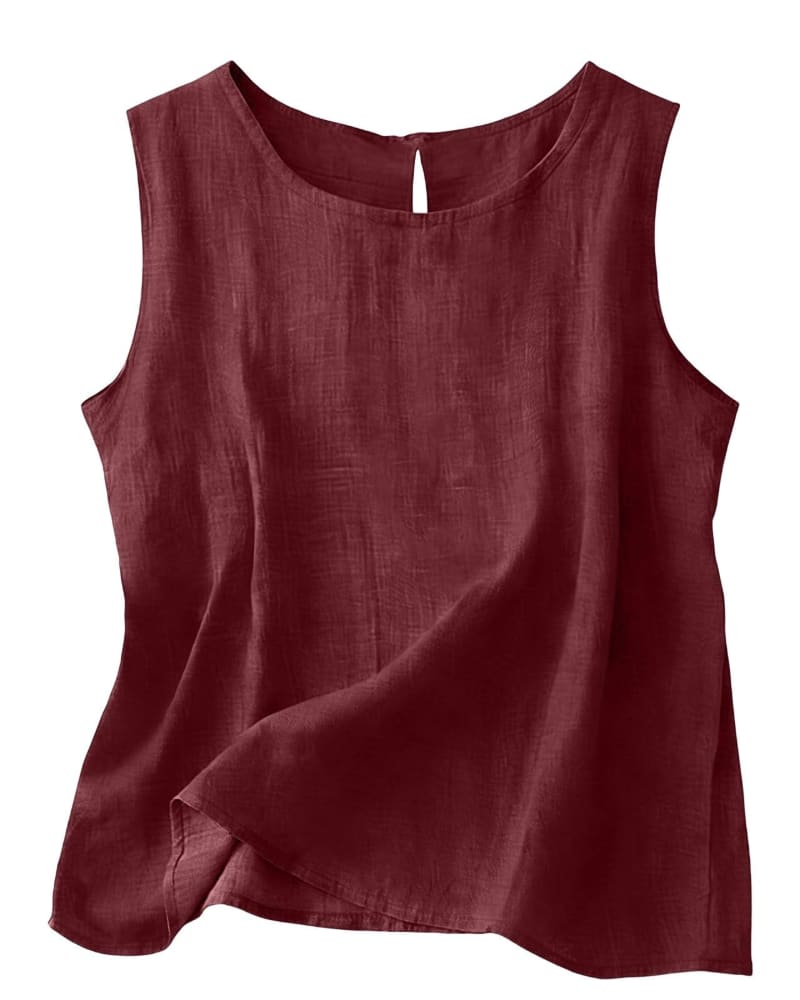Women's Cotton Linen Crew Neck Tank Top | Laurabel_18