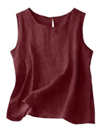 Women's Cotton Linen Crew Neck Tank Top | Laurabel_18