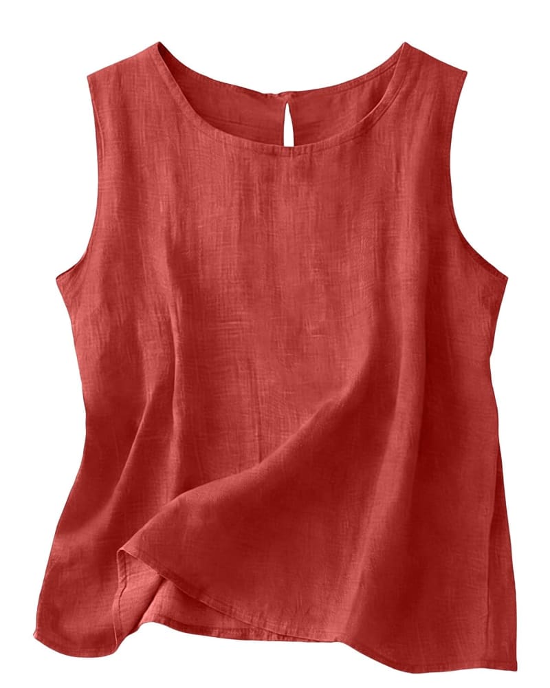 Women's Cotton Linen Crew Neck Tank Top | Laurabel_19