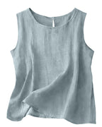Women's Cotton Linen Crew Neck Tank Top | Laurabel_2