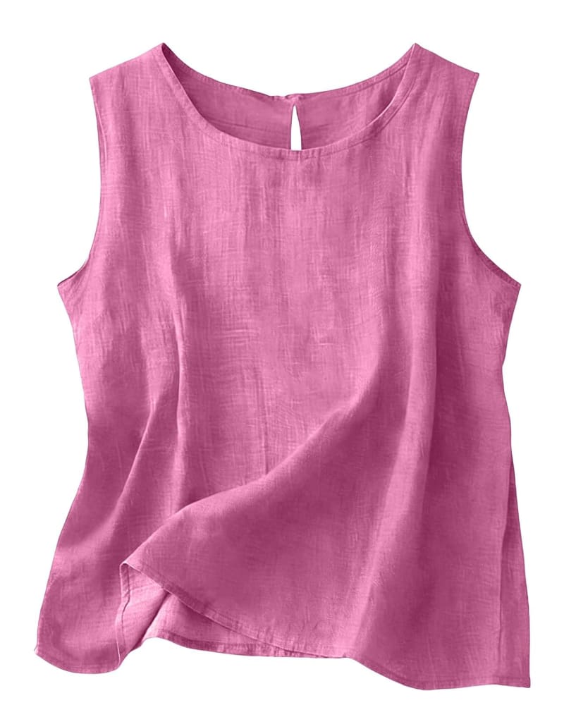 Women's Cotton Linen Crew Neck Tank Top | Laurabel_20