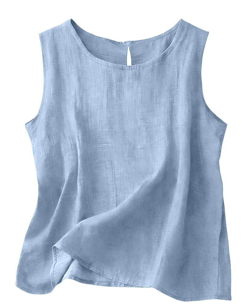 Women's Cotton Linen Crew Neck Tank Top | Laurabel_21