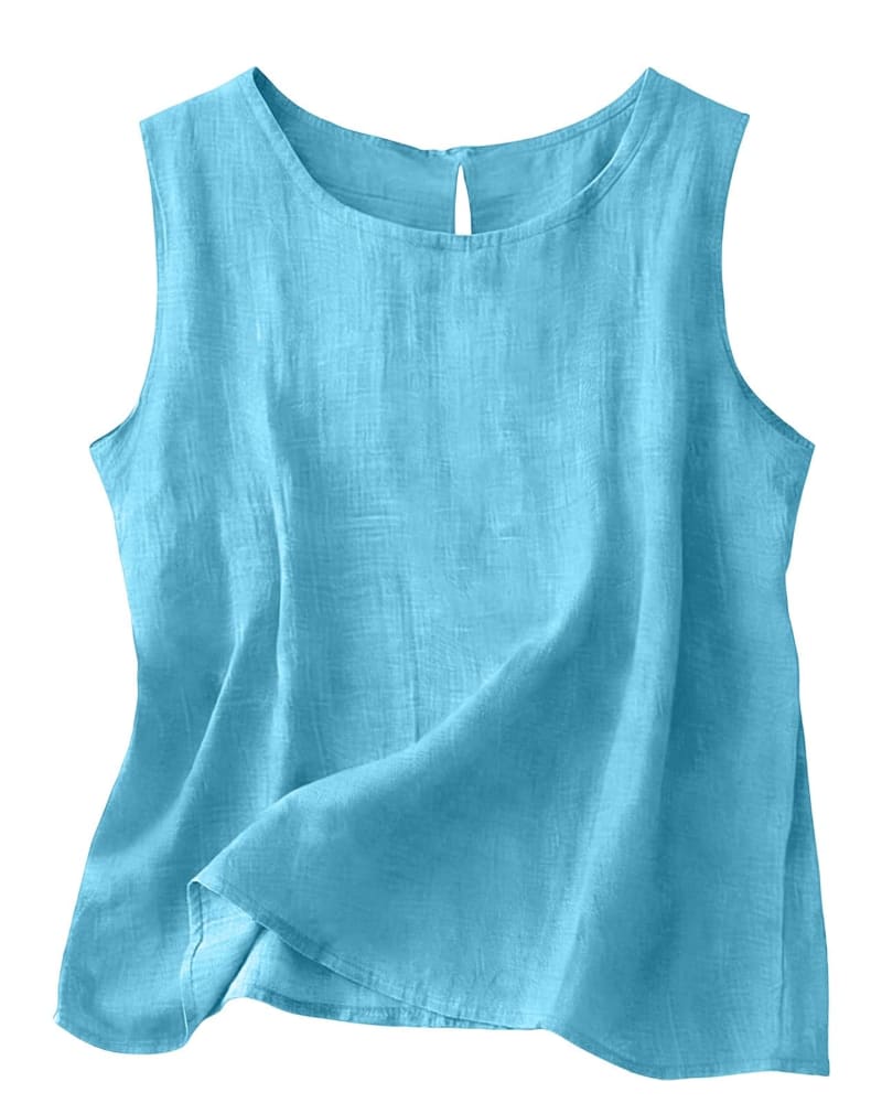 Women's Cotton Linen Crew Neck Tank Top | Laurabel_22