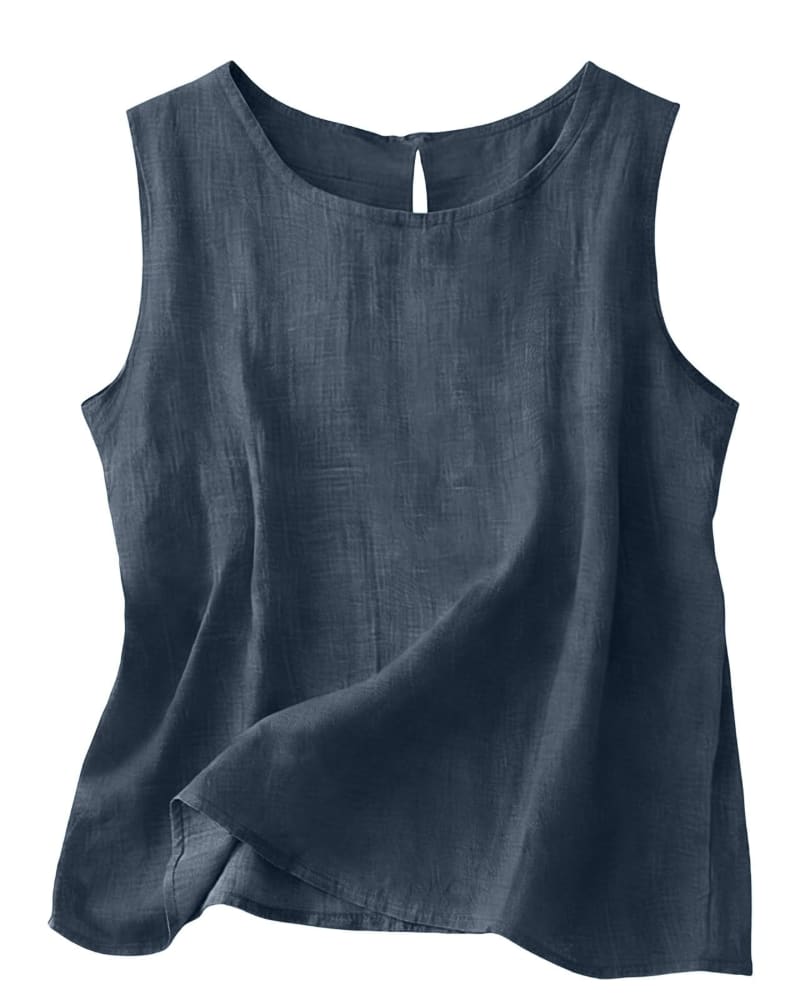 Women's Cotton Linen Crew Neck Tank Top | Laurabel_23
