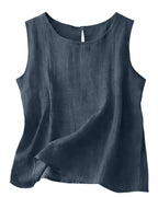 Women's Cotton Linen Crew Neck Tank Top | Laurabel_23