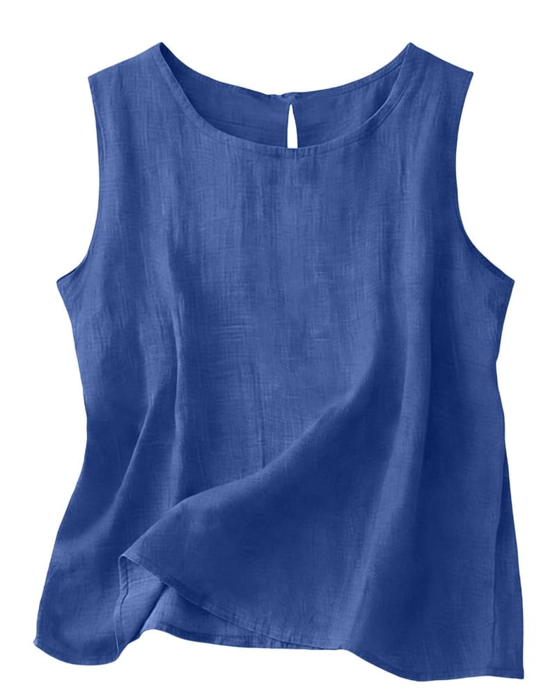Women's Cotton Linen Crew Neck Tank Top | Laurabel_24