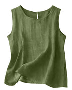 Women's Cotton Linen Crew Neck Tank Top | Laurabel_25
