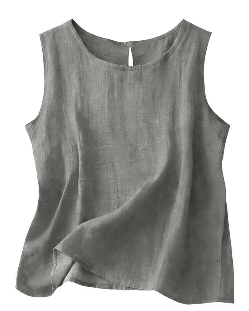 Women's Cotton Linen Crew Neck Tank Top | Laurabel_3
