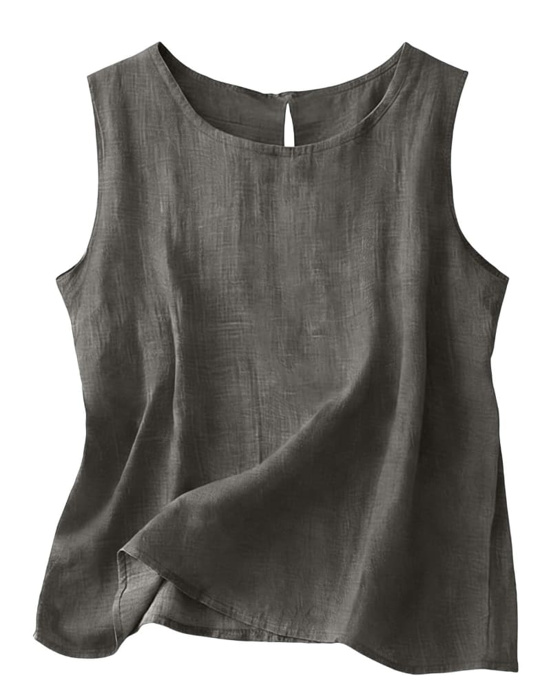 Women's Cotton Linen Crew Neck Tank Top | Laurabel_4