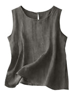 Women's Cotton Linen Crew Neck Tank Top | Laurabel_4