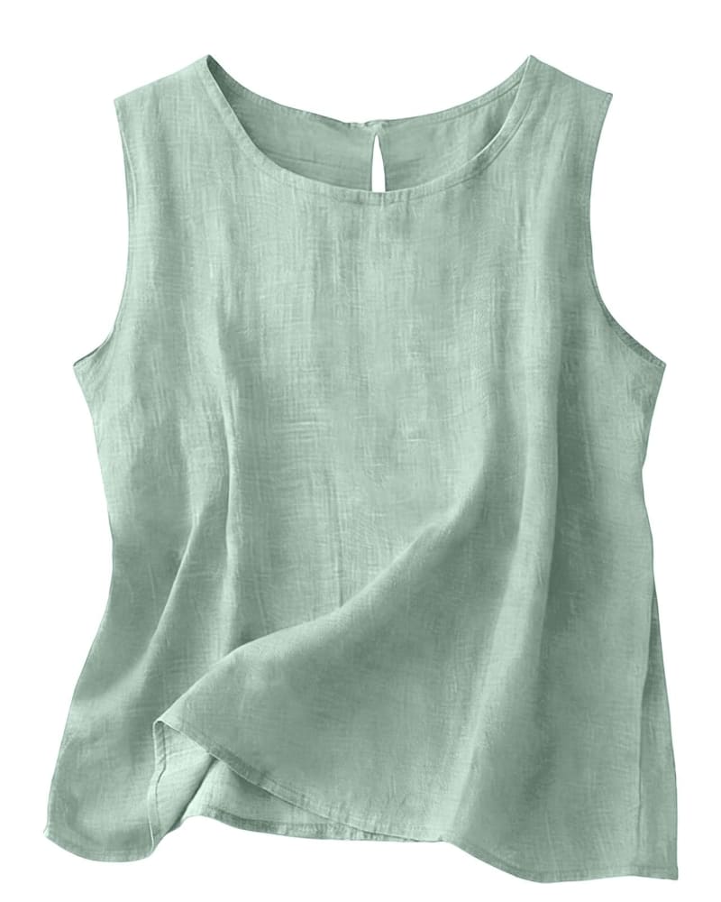 Women's Cotton Linen Crew Neck Tank Top | Laurabel_5