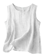 Women's Cotton Linen Crew Neck Tank Top | Laurabel_6