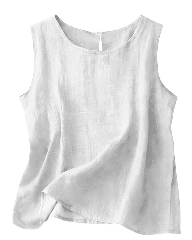 Women's Cotton Linen Crew Neck Tank Top | Laurabel_6
