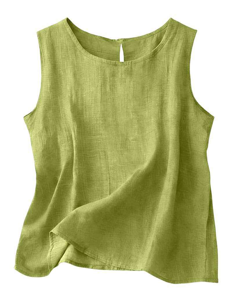 Women's Cotton Linen Crew Neck Tank Top | Laurabel_7