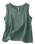 Women's Cotton Linen Crew Neck Tank Top | Laurabel_8
