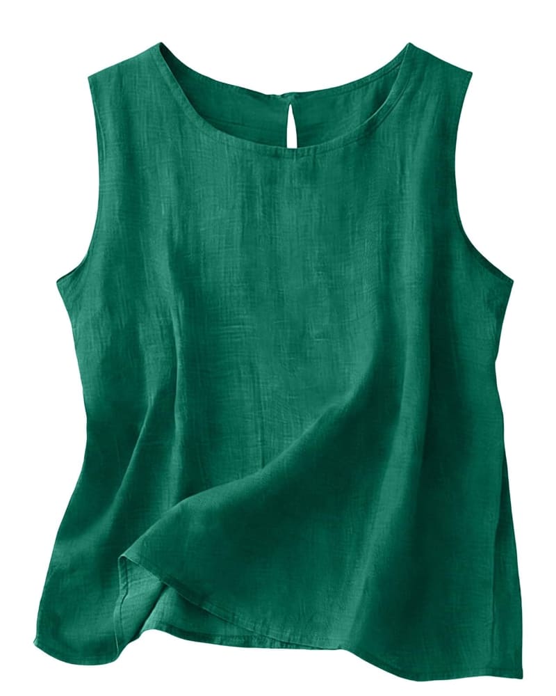 Women's Cotton Linen Crew Neck Tank Top | Laurabel_9