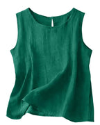 Women's Cotton Linen Crew Neck Tank Top | Laurabel_9
