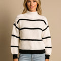 Women's Striped Rib Knit Mock Neck Sweater | Chalfont_1