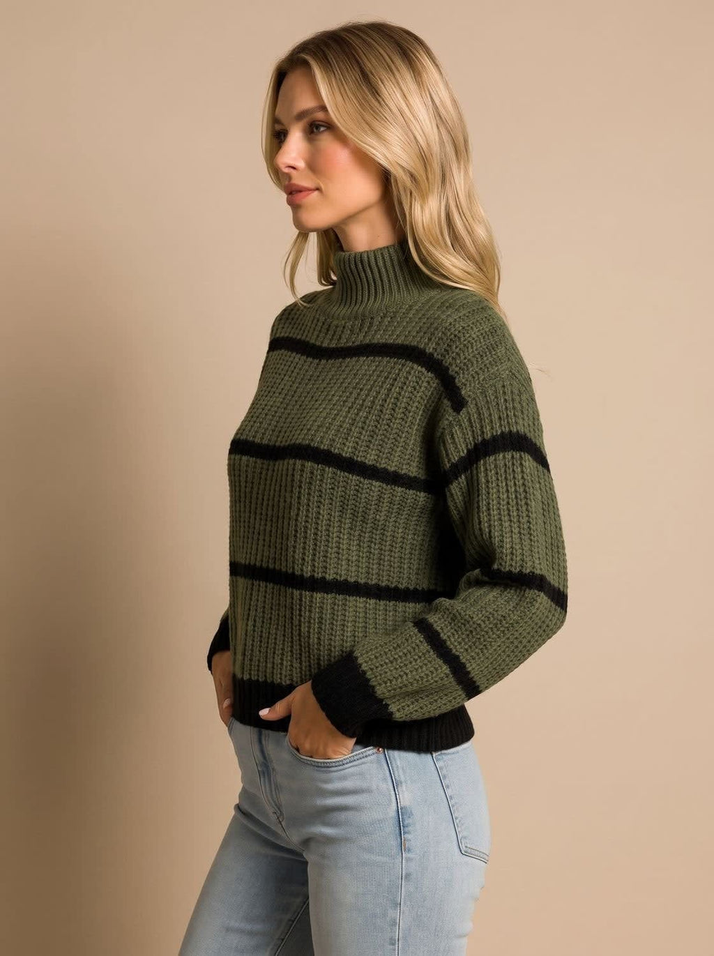 Women's Striped Rib Knit Mock Neck Sweater | Chalfont_4