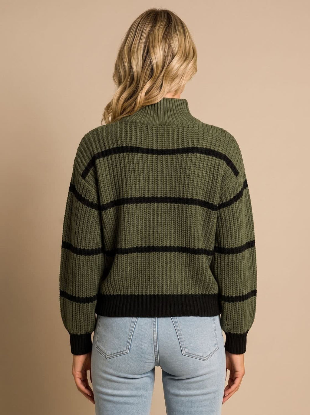 Women's Striped Rib Knit Mock Neck Sweater | Chalfont_5