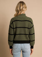 Women's Striped Rib Knit Mock Neck Sweater | Chalfont_5