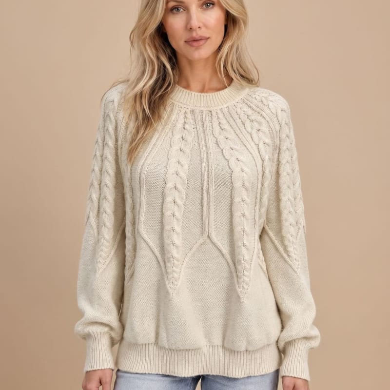 Women's Cable Knit Balloon Sleeve Sweater | Kirkbride_1
