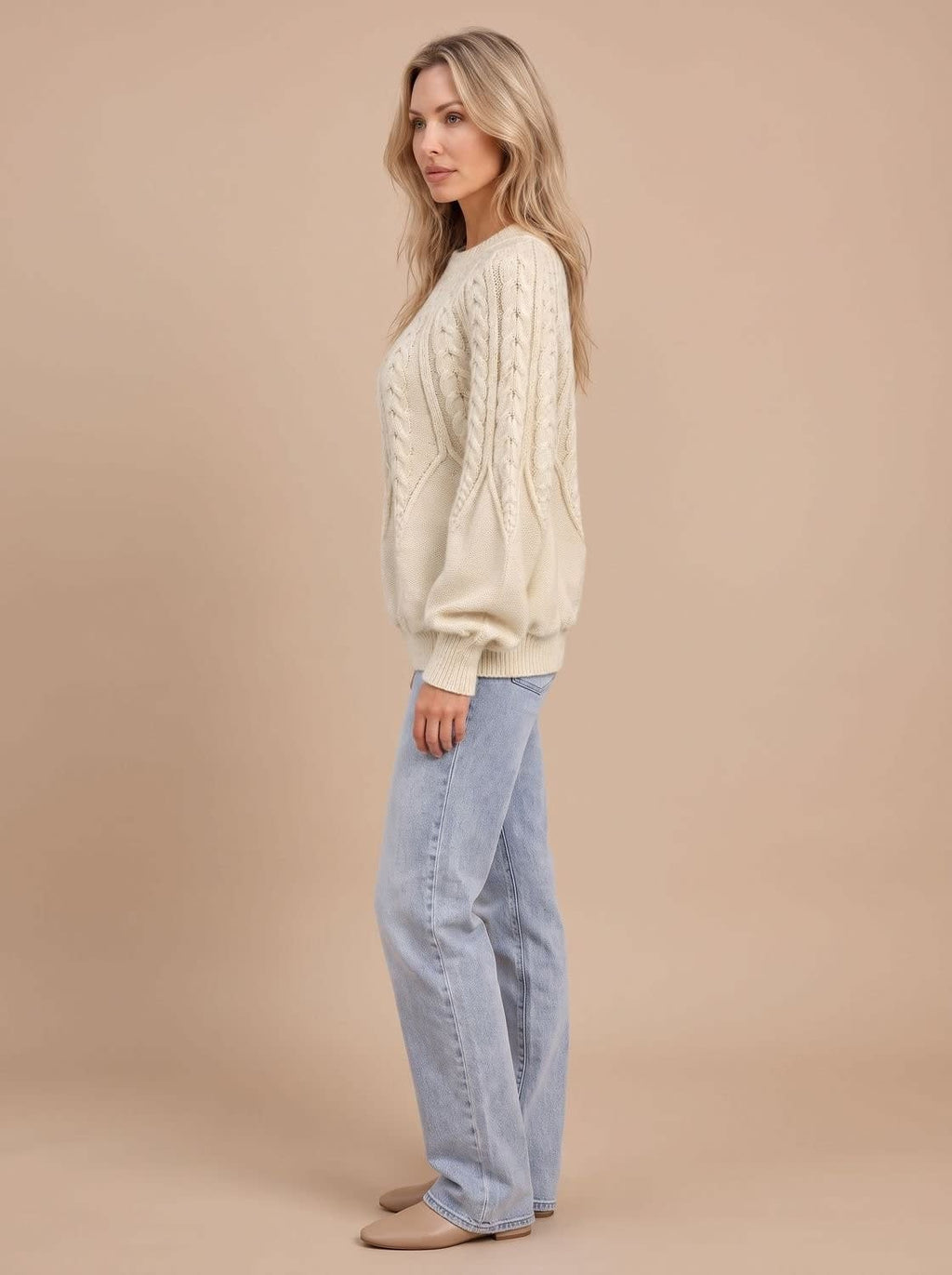 Women's Cable Knit Balloon Sleeve Sweater | Kirkbride_2