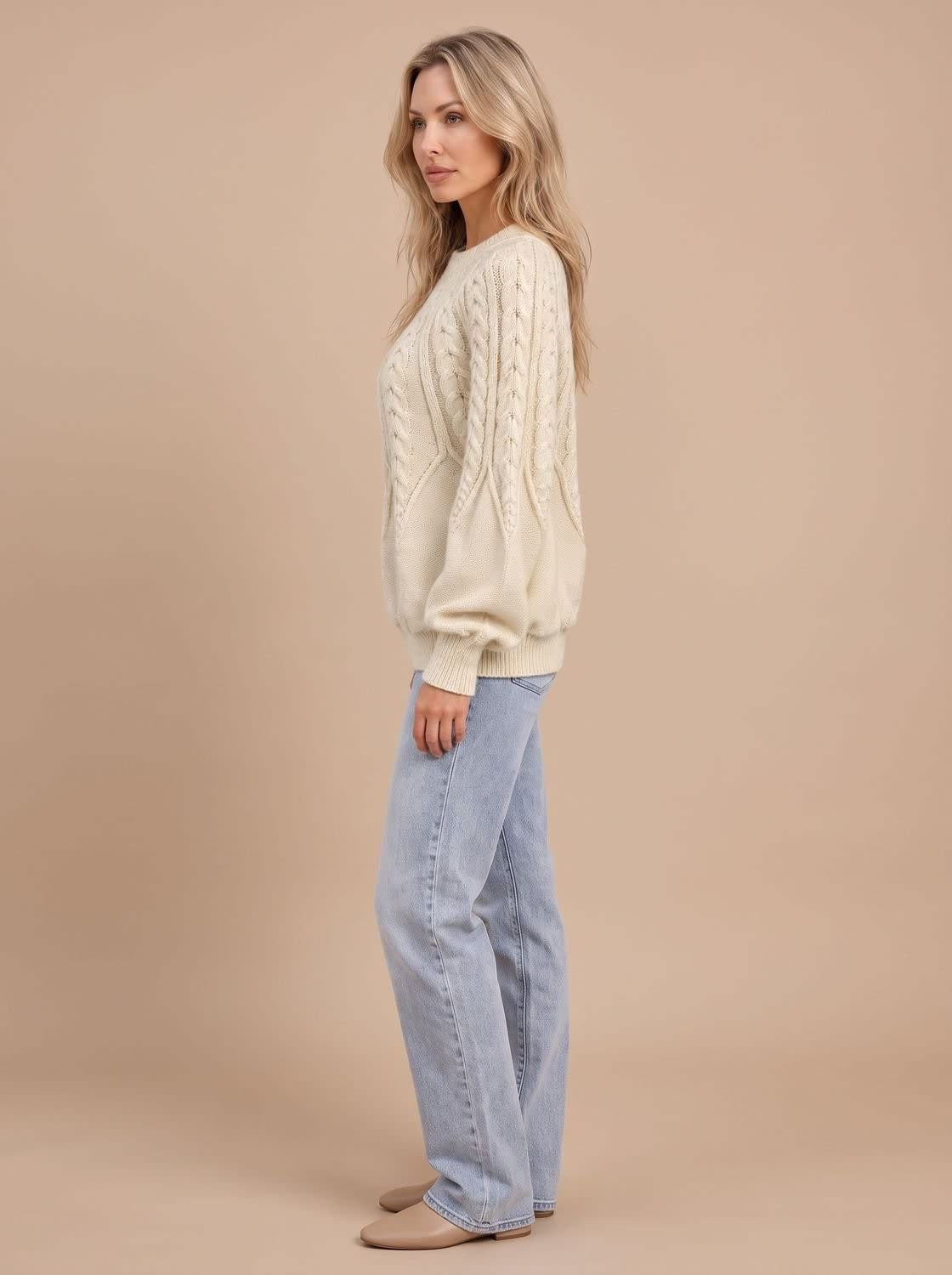 Women's Cable Knit Balloon Sleeve Sweater | Kirkbride_2