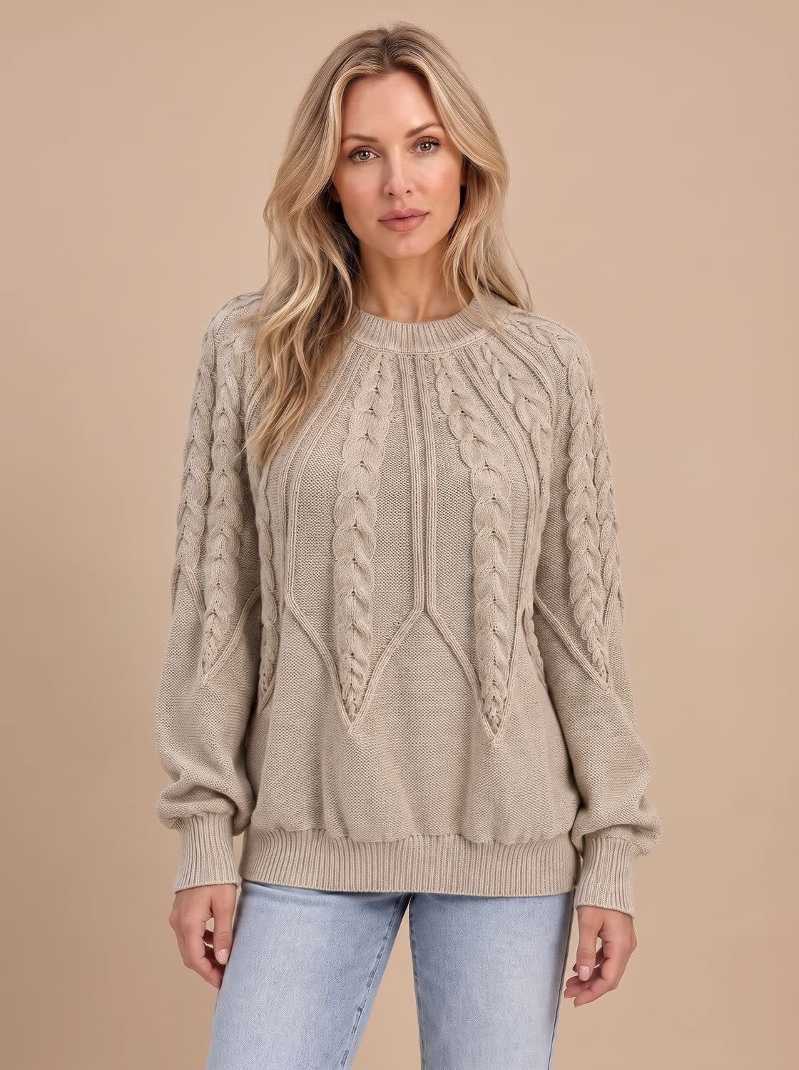 Women's Cable Knit Balloon Sleeve Sweater | Kirkbride_4