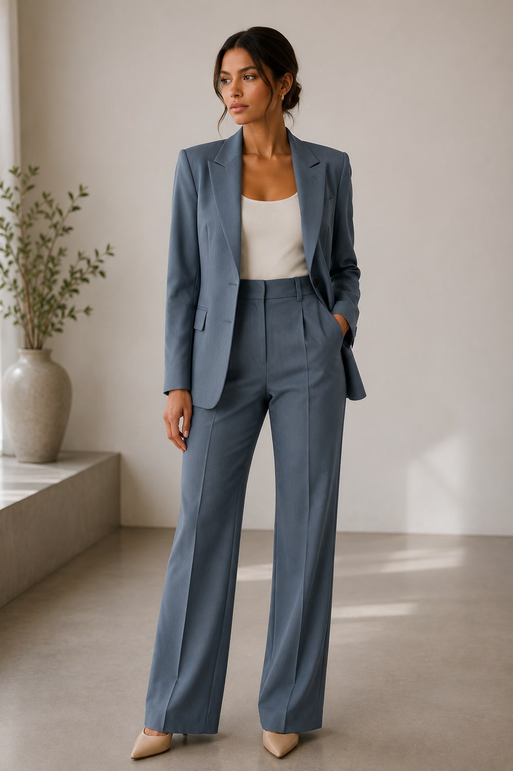Women's Tailored Wide Leg Pant Suit | Kingsmere_2