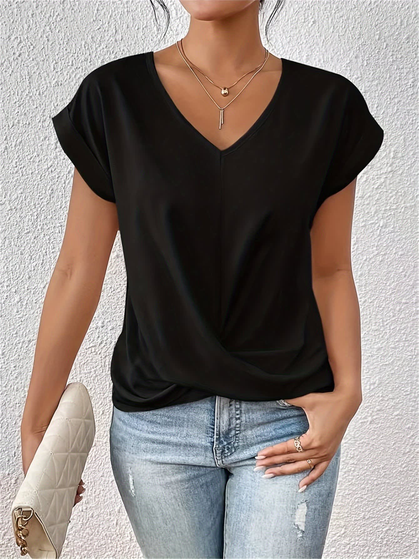 Women's V-Neck Twist Front Blouse | Leonie_2