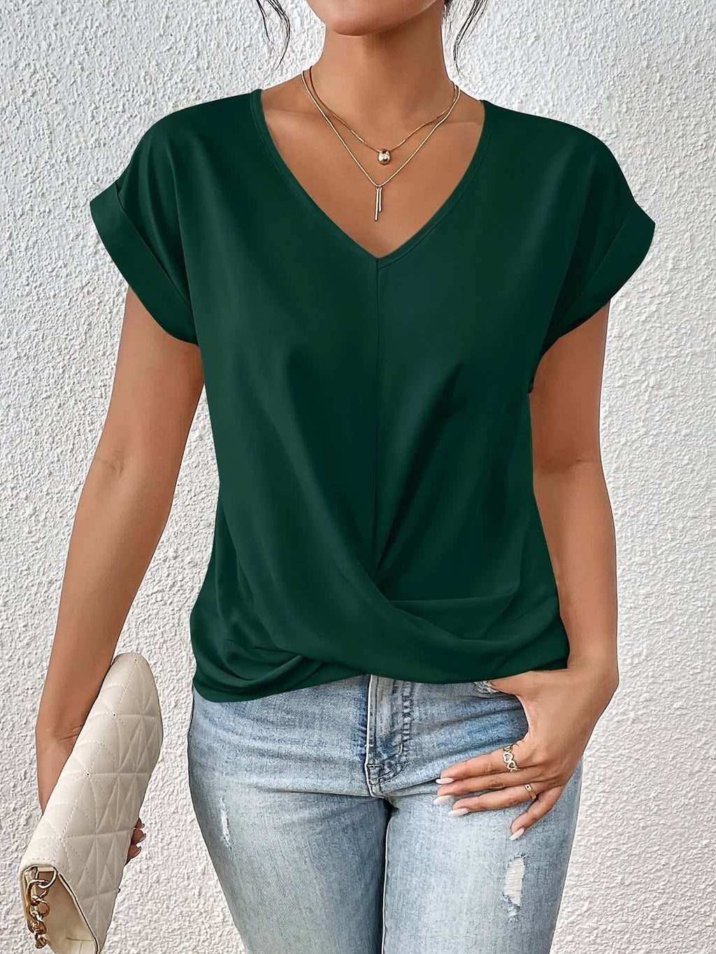 Women's V-Neck Twist Front Blouse | Leonie_5