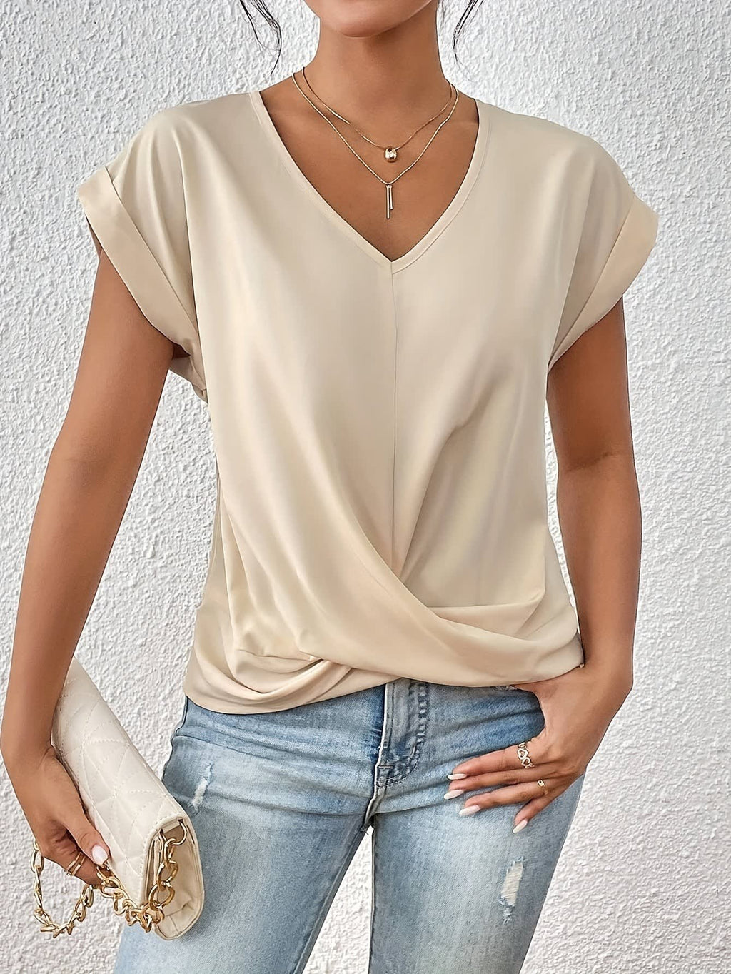 Women's V-Neck Twist Front Blouse | Leonie_8