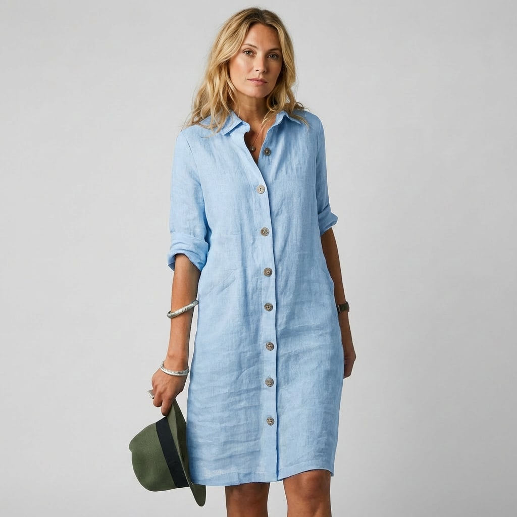 Women's Linen Button Front Shirt Dress | Cordelia_1