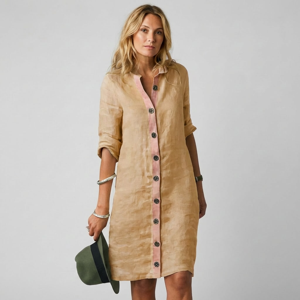Women's Linen Button Front Shirt Dress | Cordelia_2