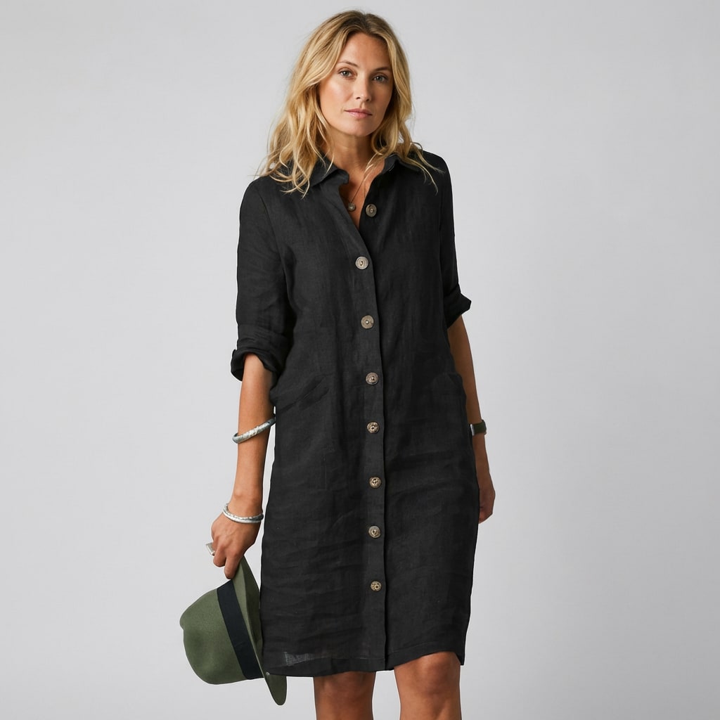 Women's Linen Button Front Shirt Dress | Cordelia_3